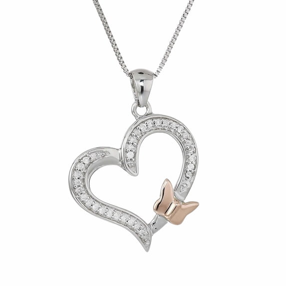 Vir Jewels 1/10 cttw Diamond Pendant, Diamond Butterfly and Heart Pendant Necklace for Women in 14K White Gold with 18 Inch Chain, Prong Setting For Female Adult