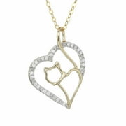 Vir Jewels 1/10 cttw Diamond Pendant, Diamond Cat and Heart Pendant Necklace for Women in 14K Gold with 18 Inch Chain, Prong Setting For Female Adult