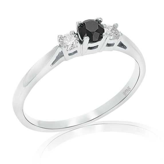 Vir Jewels 1/2 CTTW 3 Stone Black and White Diamond Engagement Ring 14K White Gold Size 9