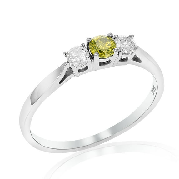 Vir Jewels 1/2 CTTW 3 Stone Yellow and White Diamond Engagement Ring 14K White Gold Size 9