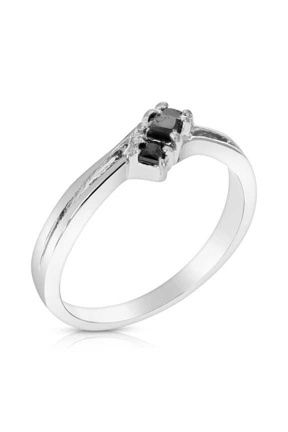 1/2 CTTW Black Diamond 3 Stone Ring for Women .925 Sterling Silver Princess Square