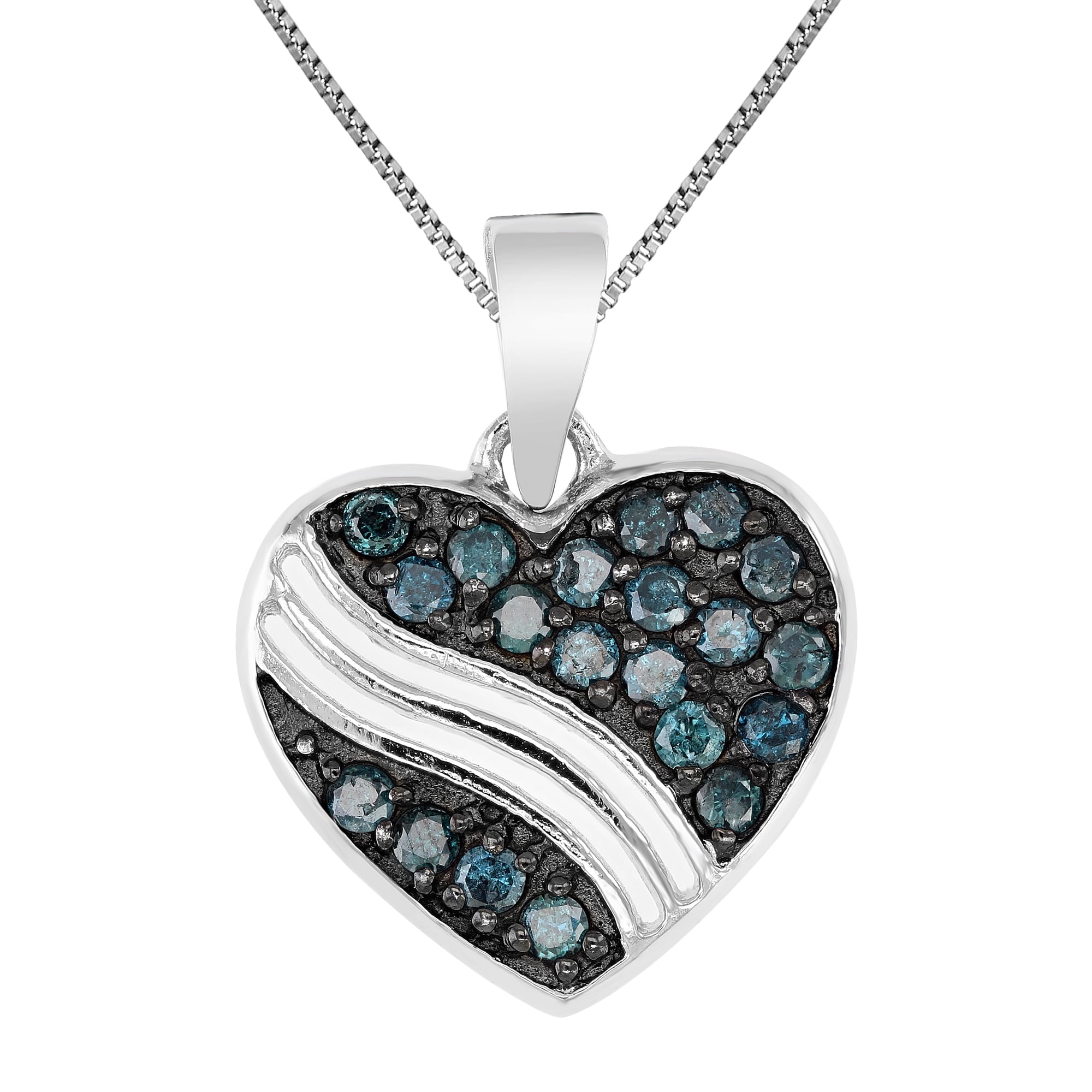 Vir Jewels 1/2 CTTW Blue Diamond Heart Pendant Necklace for Women 925 Sterling Silver 18 Inch Chain
