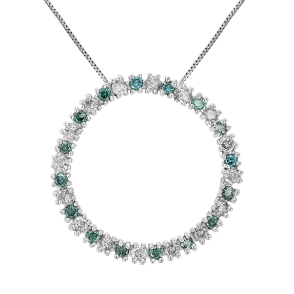 Vir Jewels 1/2 CTTW Blue and White Diamond Pendant Necklace for Women 14K White Gold 1/2 Inch