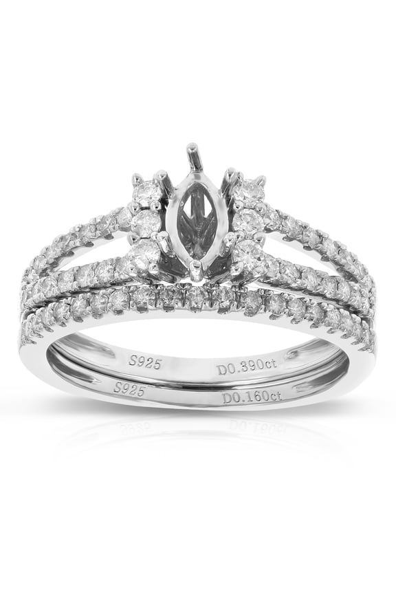 1/2 CTTW Diamond Semi Mount Bridal Set with Marquise Center Silver Size 7 Female Adult
