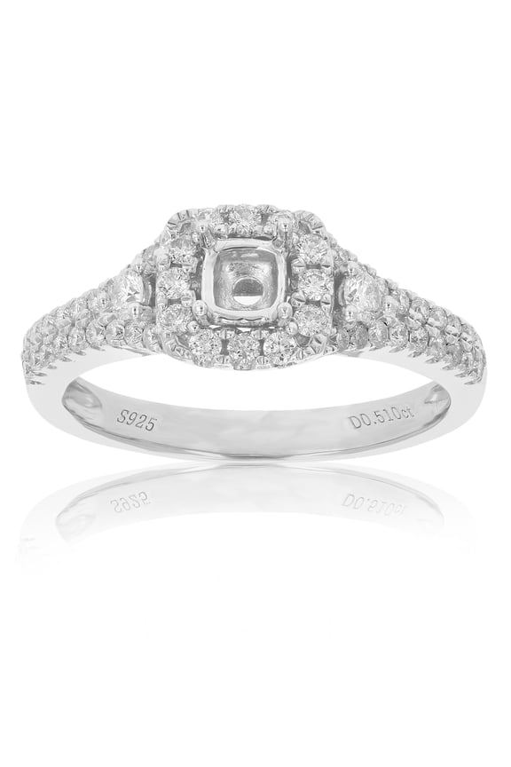 1/2 CTTW Diamond Semi Mount Engagement Ring with Center Princess in Silver Size 7