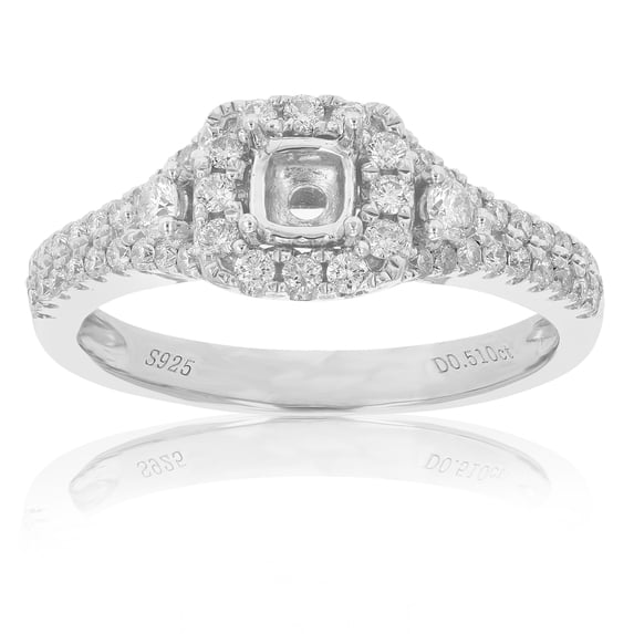 Vir Jewels 1/2 CTTW Diamond Semi Mount Engagement Ring with Center Princess in Silver Size 7