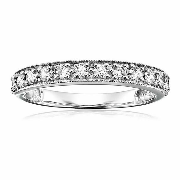 Vir Jewels 1/2 CTTW Diamond Wedding Band with Milgrain 14K White Gold Prong Set Size 9 Female Adult