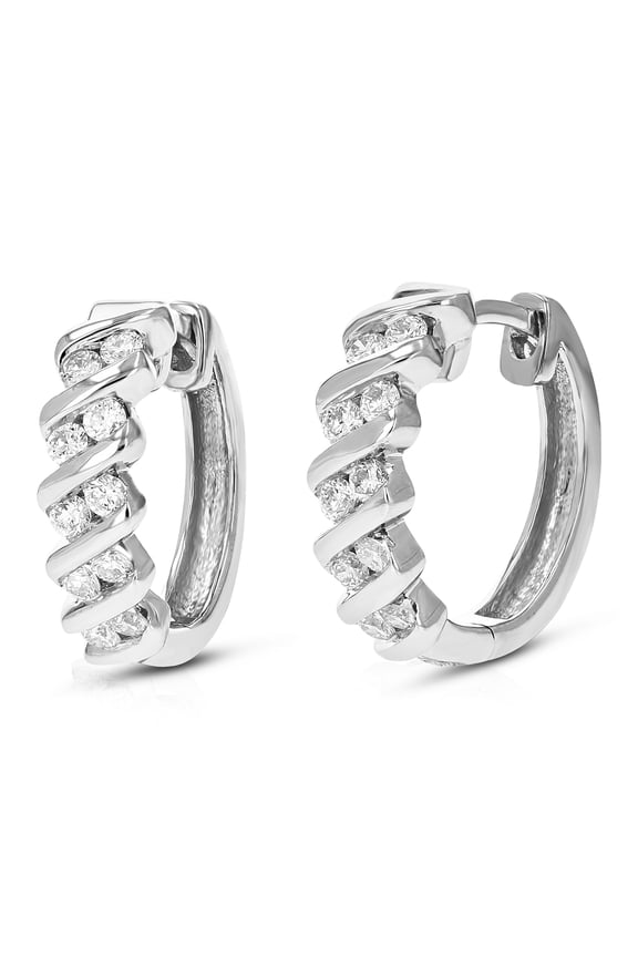 1/2 CTTW Lab Grown Diamond Hoops Earrings in Sterling Silver With Hidden Post For Women