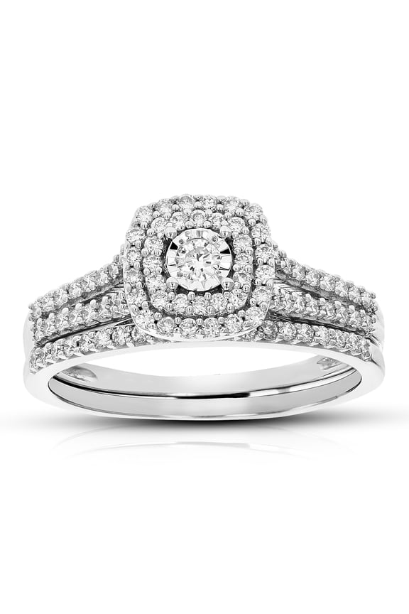 1/2 CTTW Lab Grown Diamond Wedding Bridal Set in Sterling Silver Female Adult