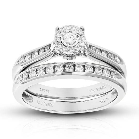 Vir Jewels 1/2 CTTW Lab Grown Diamond Wedding Bridal Set Sterling Silver Prong Size 8