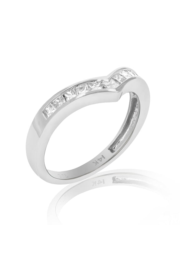 1/2 CTTW Princess Diamond V Shape Wedding Band in 14K White Gold in Size 7 Female Adult