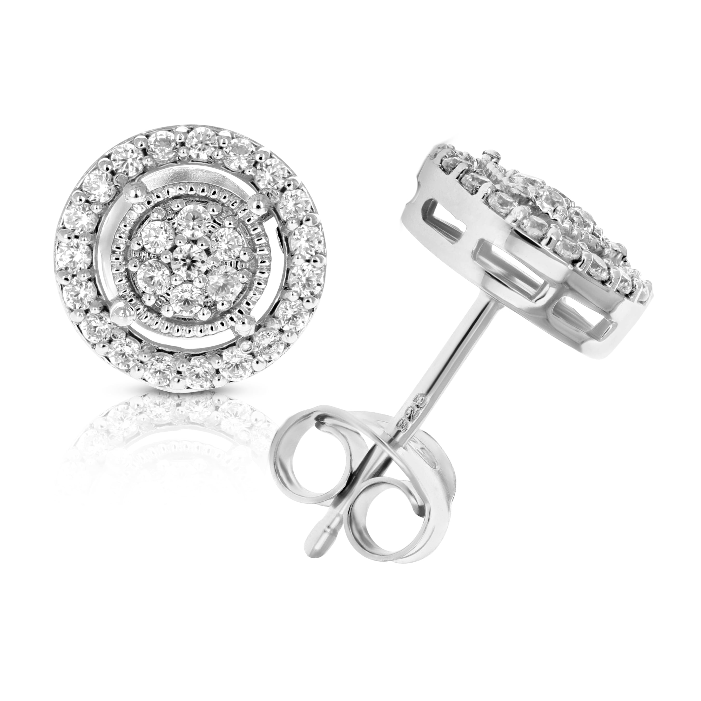 Vir Jewels 1/2 CTTW Round Diamond Stud Earrings in .925 Sterling Silver with Rhodium Female Adult