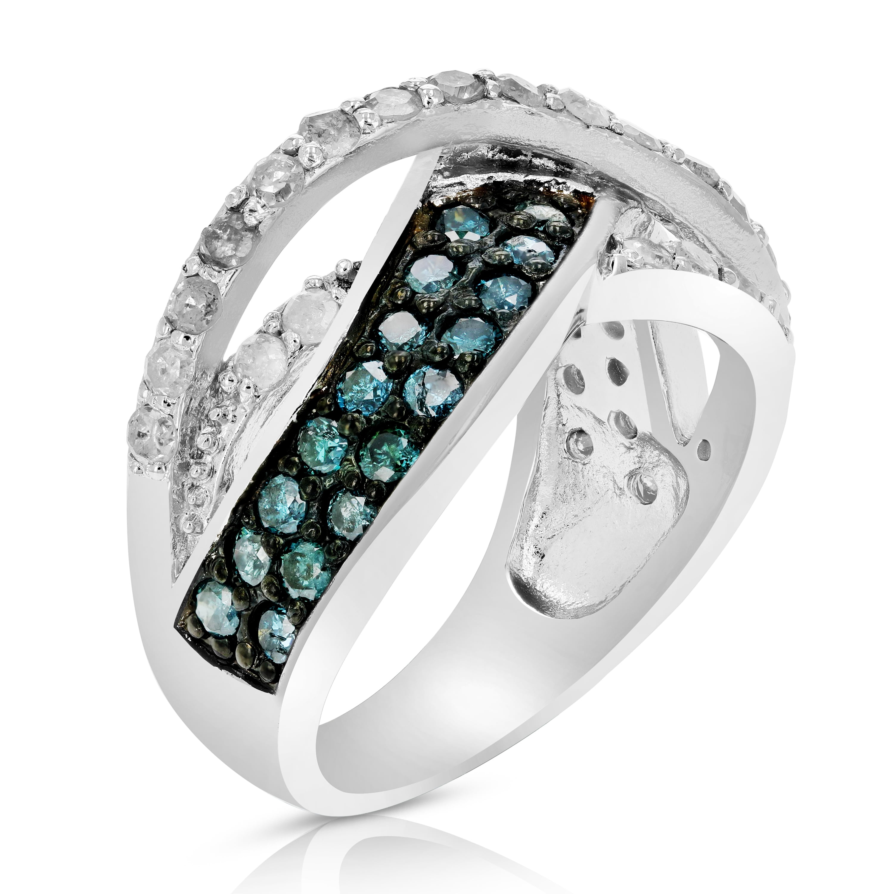 Vir Jewels 1.20 CTTW Blue and White Diamond Ring for Women .925 Sterling Silver with Rhodium