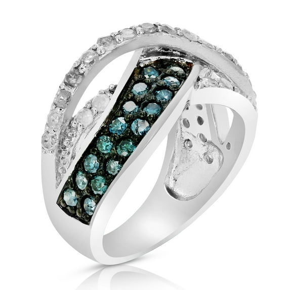 Vir Jewels 1.20 CTTW Blue and White Diamond Ring for Women .925 Sterling Silver with Rhodium