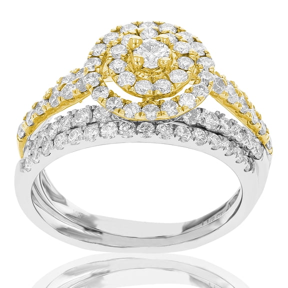 Vir Jewels 1.25 CTTW Diamond Wedding Engagement Ring Set 14K Yellow Gold Halo Size 7 Female Adult