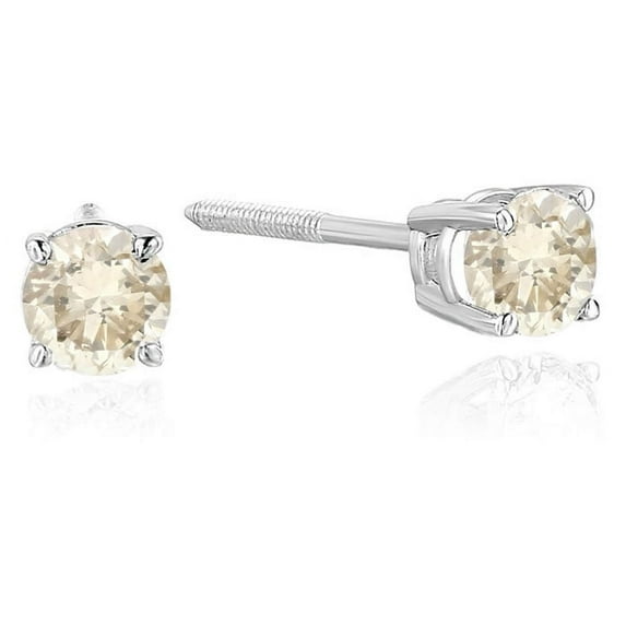 Vir Jewels 1/3 CTTW Champagne Diamond Stud Earrings 14K White Gold Round with Screw Backs Female