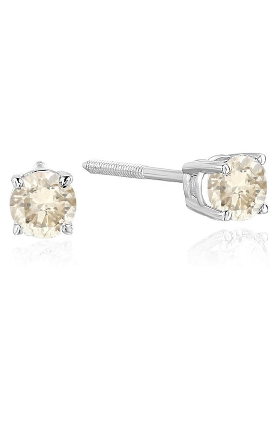 1/3 CTTW Champagne Diamond Stud Earrings 14K White Gold Round with Screw Backs Female