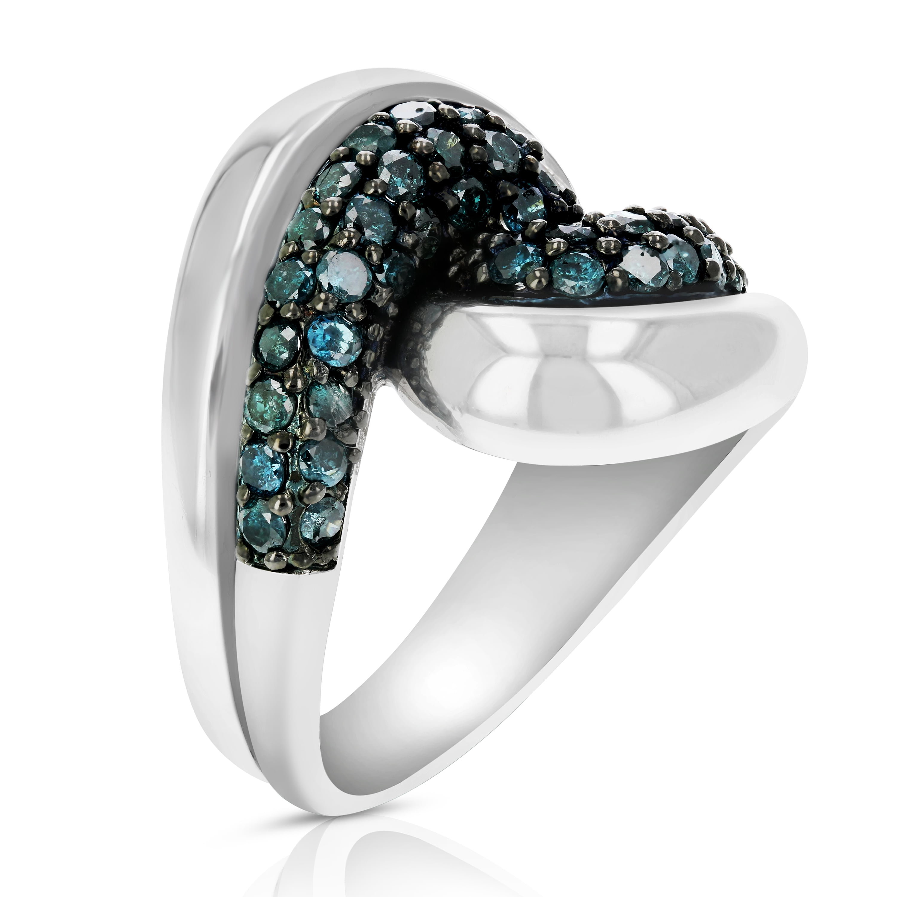 Vir Jewels 1.30 CTTW Blue Diamond Knot Ring .925 Sterling Silver with Rhodium Size 7 Female Adult