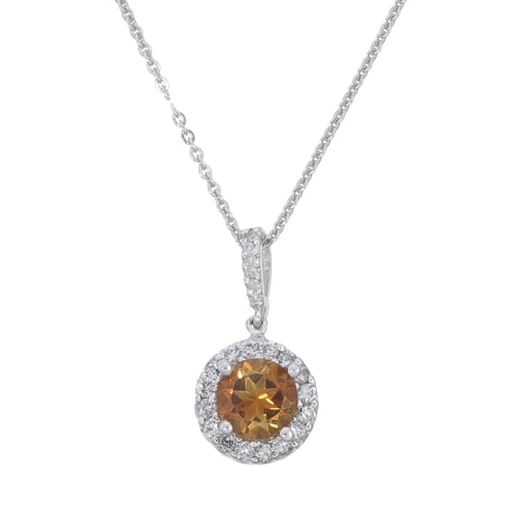 Vir Jewels 1.35 CTTW Round Citrine and Diamond Halo Pendant in 14K White Gold 18" Chain