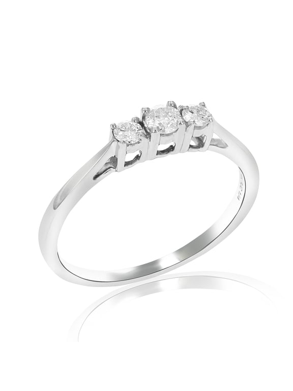 1/4 CTTW 3 Stone Diamond Engagement Ring 14K White Gold Round Bridal Wedding Size 7