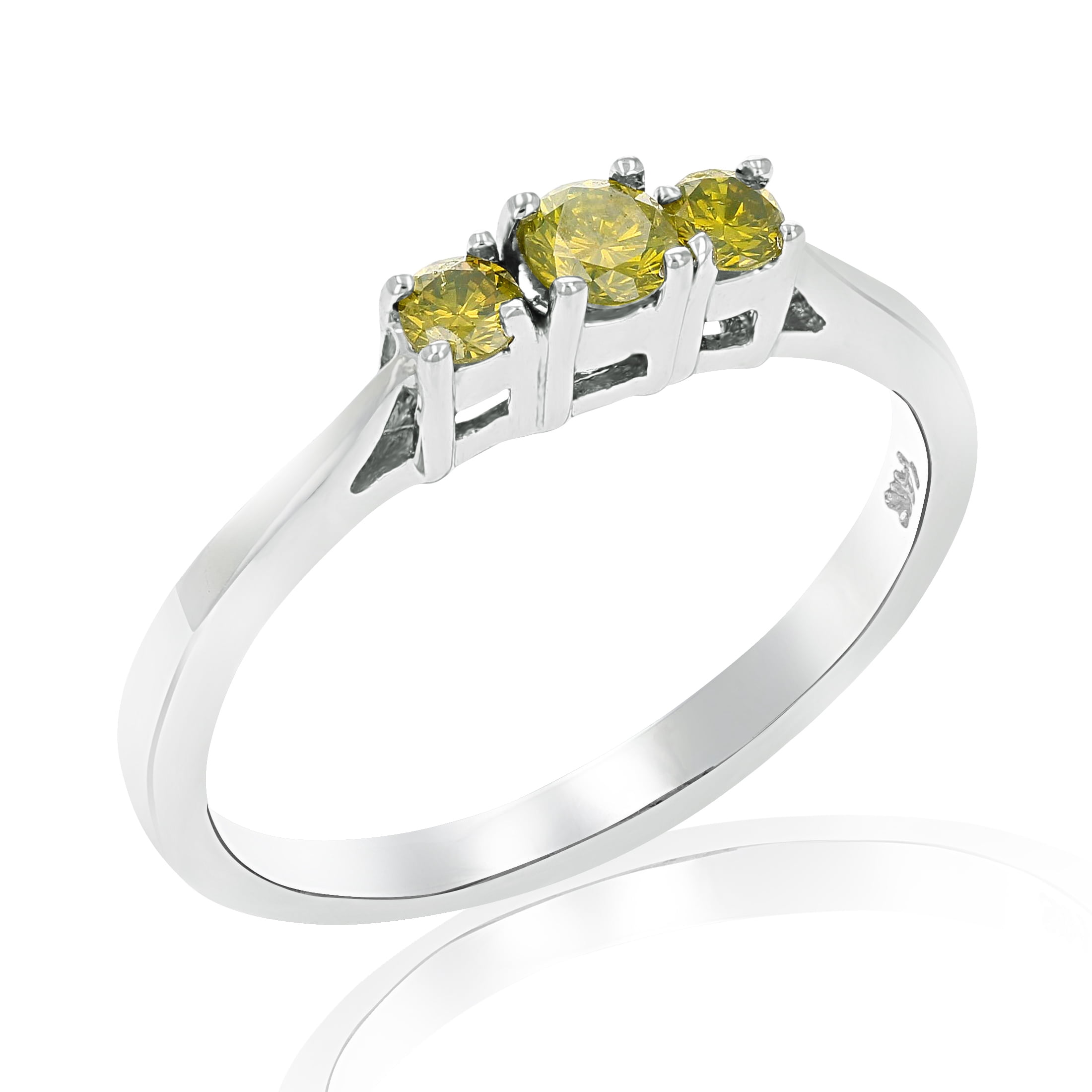 Vir Jewels 1/4 CTTW 3 Stone Yellow Diamond Engagement Ring in 14K White Gold Round Size 6