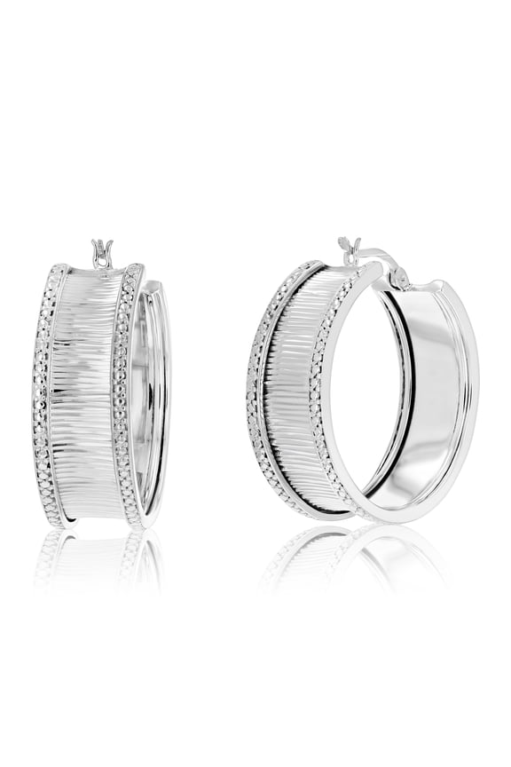 1/4 CTTW Diamond Hoop Earrings .925 Sterling Silver with Rhodium Plating 1 Inch Female