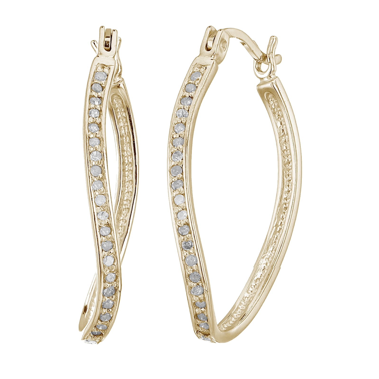 Vir Jewels 1/4 CTTW Diamond Hoop Earrings Yellow Gold Plated over .925 Silver 1 Inch Female Adult