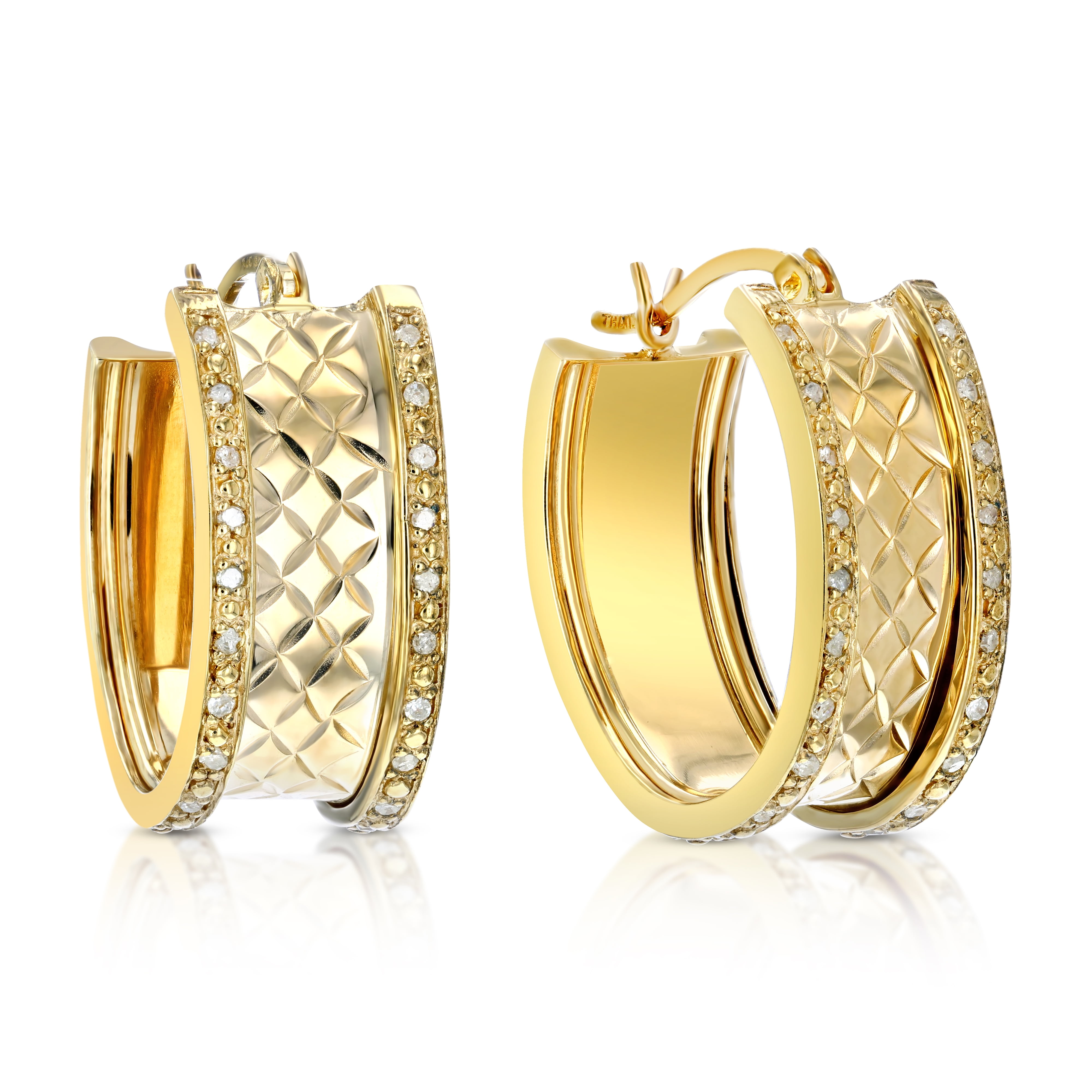 Vir Jewels 1/4 CTTW Diamond Hoop Earrings Yellow Gold Plated over .925 Sterling Silver 1 Inch