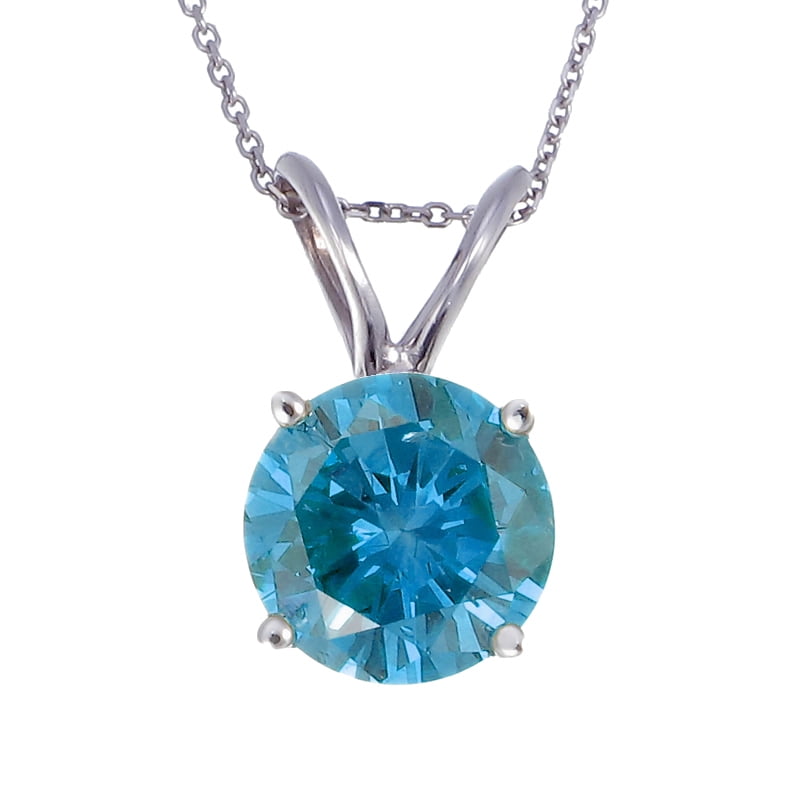 Vir Jewels 1.40 CTTW Diamond Pendant, Blue Diamond Solitaire Pendant Necklace for Women in 14K White Gold with 18 Inch Chain, Prong Setting For Female Adult