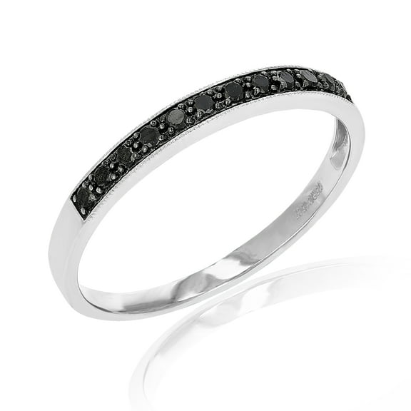Vir Jewels 1/5 CTTW Black Diamond Wedding Band in .925 Sterling Silver with Milgrain Size 7 Female.