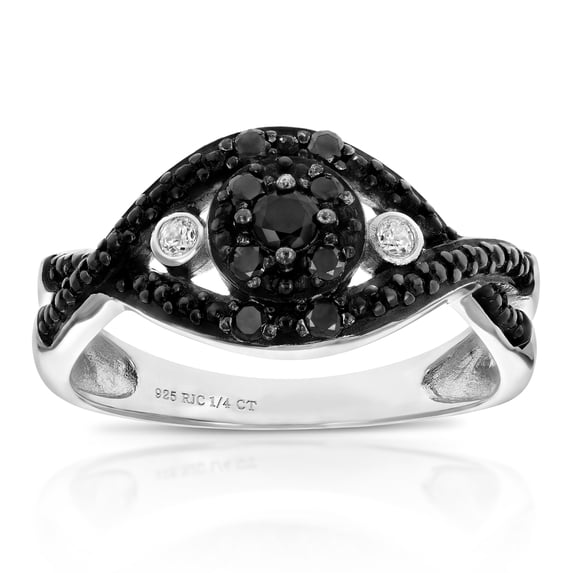 Vir Jewels 1/5 CTTW Black Diamond and CZ Engagement Ring .925 Sterling Silver with Rhodium Size 6