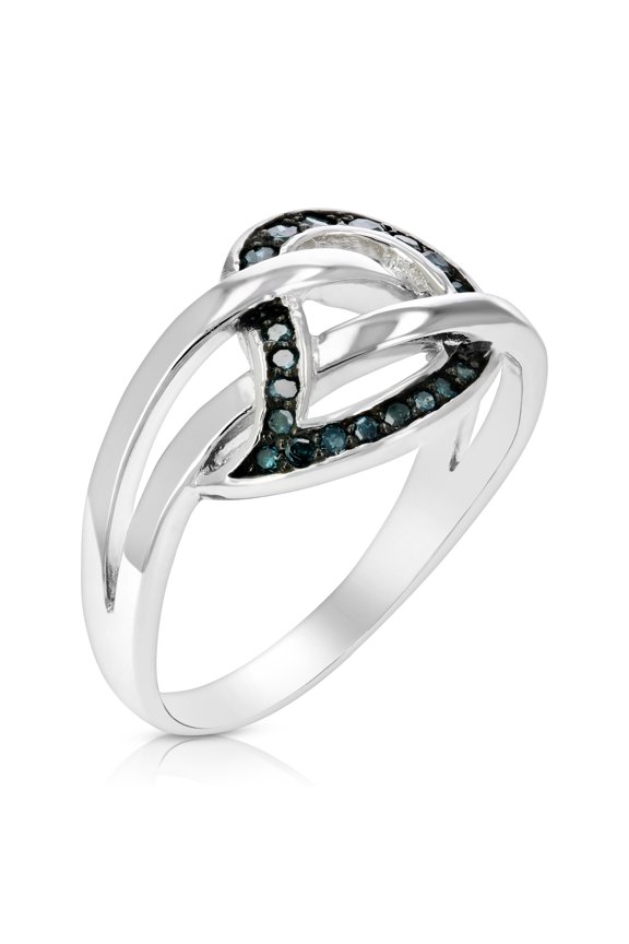 1/5 CTTW Blue Diamond Leaf Ring .925 Sterling Silver with Rhodium Plating Size 7