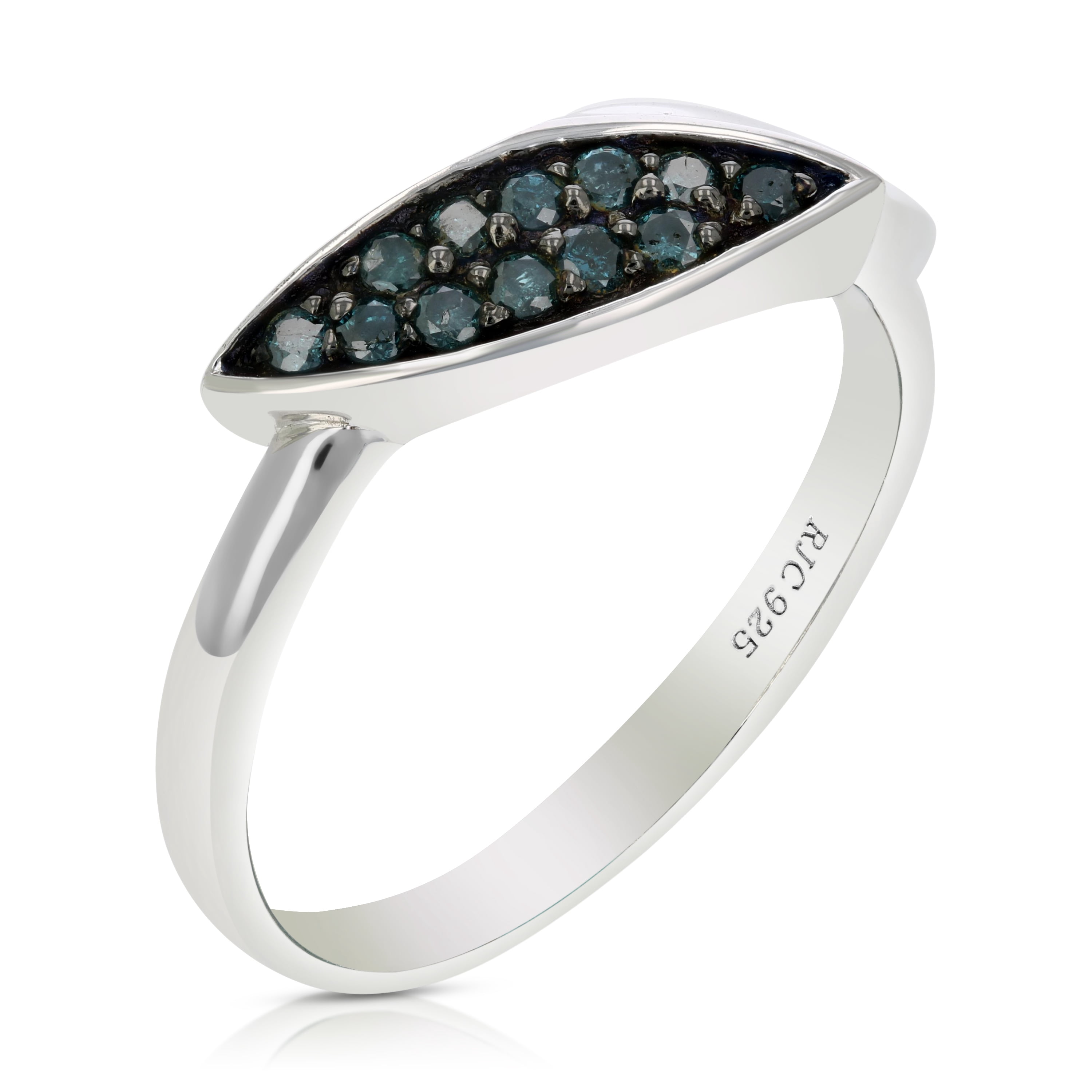 Vir Jewels 1/5 CTTW Blue Diamond Ring .925 Sterling Silver with Rhodium Plating Size 7 Female Adult