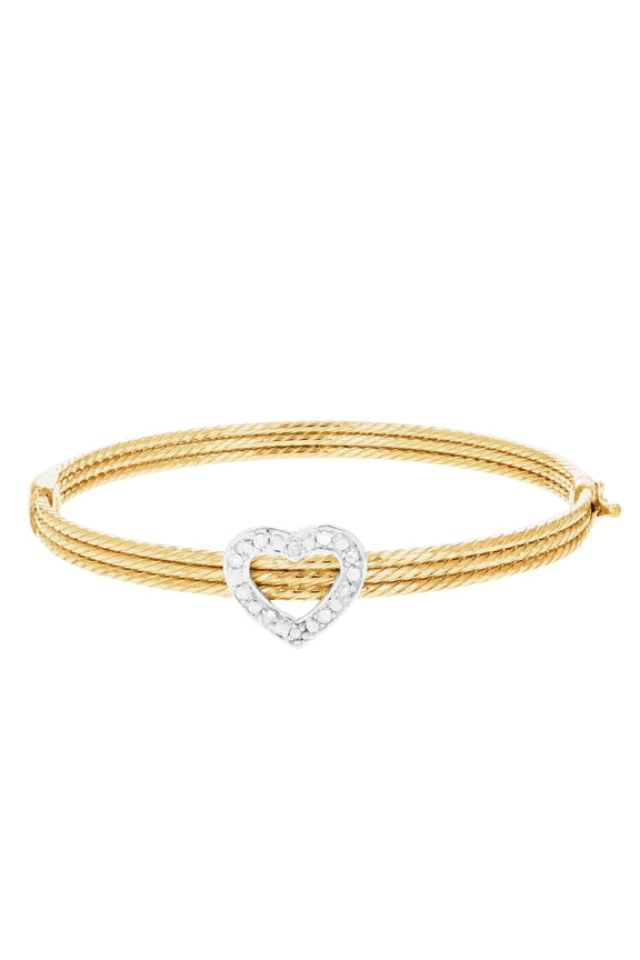 1/5 CTTW Diamond Heart Bangle Bracelet inYellow Gold Plated over Sterling Silver