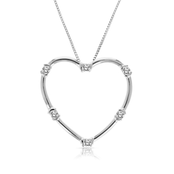 Vir Jewels 1/5 CTTW Diamond Heart Pendant Necklace 10K White Gold with 18 Inch Chain Female Adult