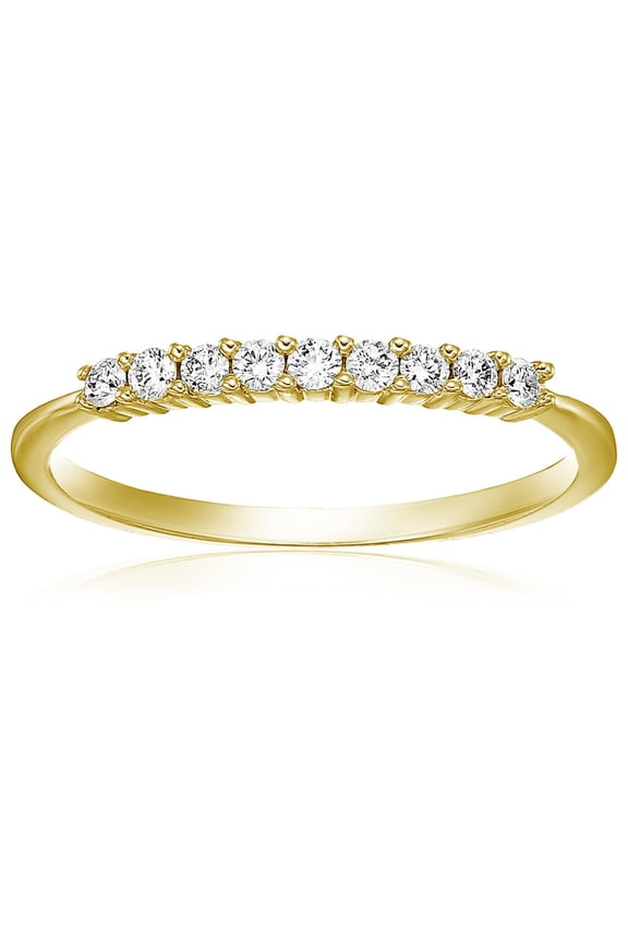 1/5 CTTW Diamond Wedding Band 14K Yellow Gold 9 Stones Prong Set Round Size 8 Female Adult