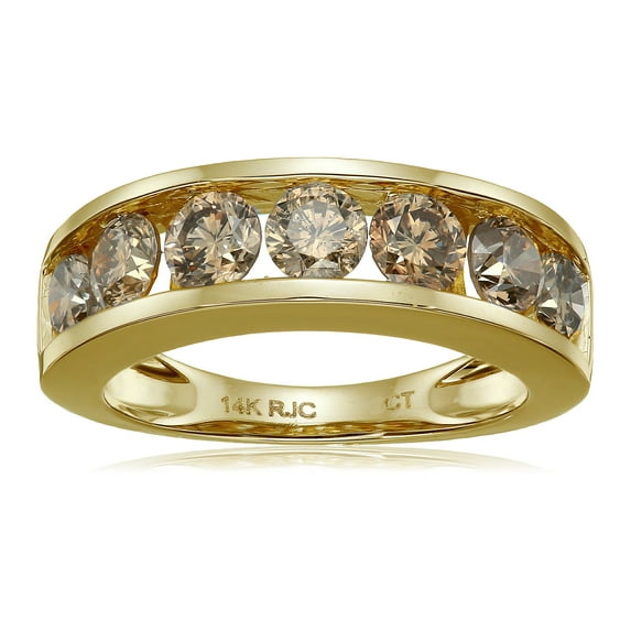 Vir Jewels 1.50 CTTW 7 Stones Champagne Diamond Wedding Band 14K Yellow Gold Channel I1-I2 Size 9