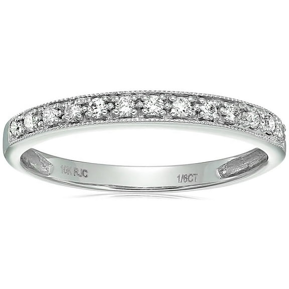Vir Jewels 1/6 CTTW Petite Diamond Wedding Band in 10K White Gold with Milgrain Size 9.5 Female Adult