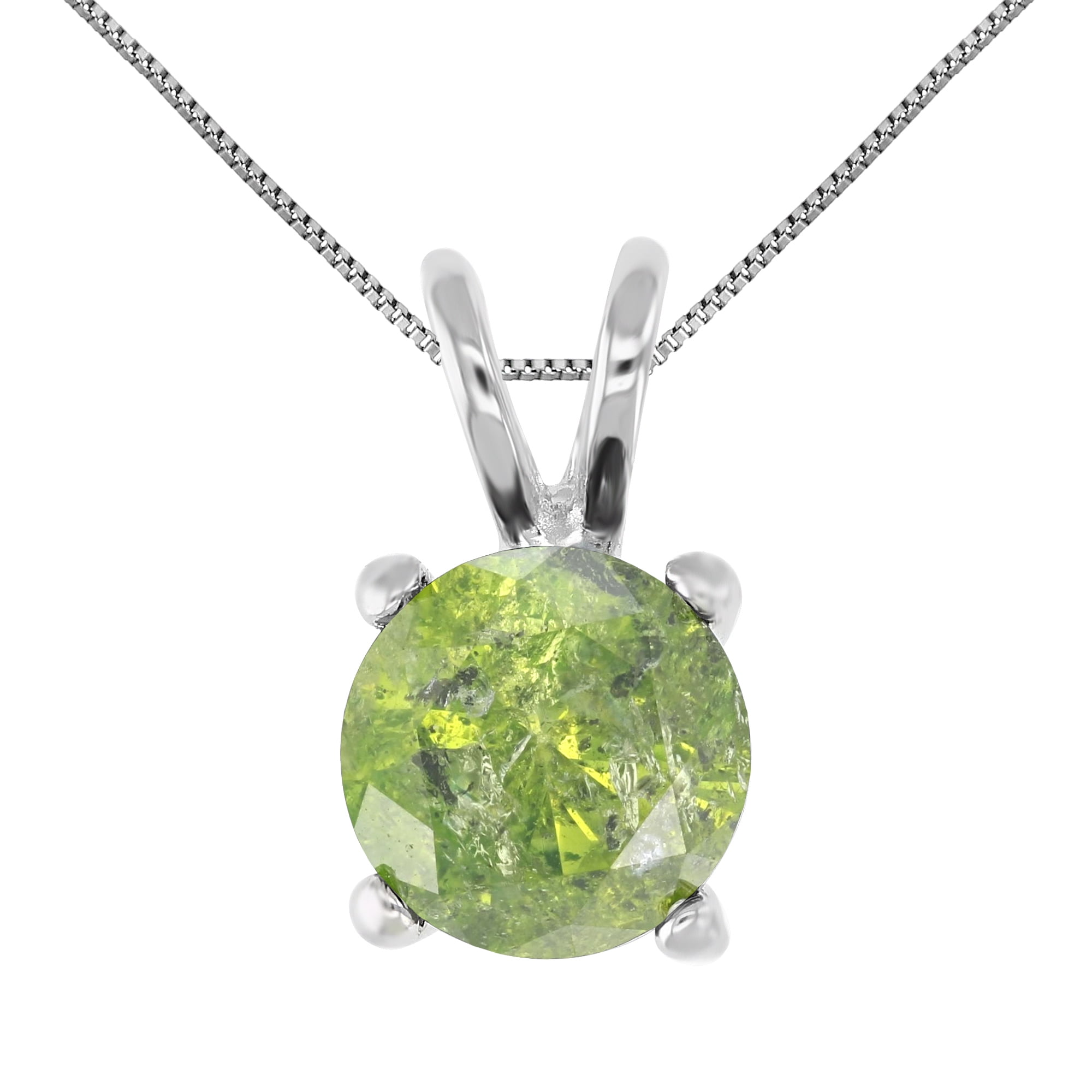 Vir Jewels 1.75 CTTW Green Diamond Solitaire Pendant Necklace for Women 14K White Gold Round