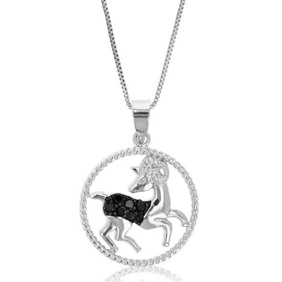 Vir Jewels 1/8 CTTW Black Diamond Zodiac Pendant Necklace for Women in Sterling Silver 1 Inch