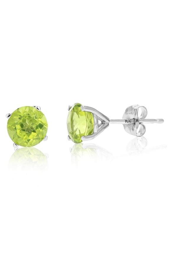 1.80 CTTW 6 MM Peridot Stud Earrings 14K Gold Round Cut with Push Backs August Birthstone