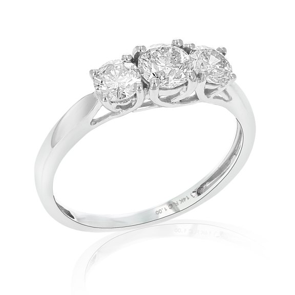Vir Jewels 1 CTTW 3 Stone Diamond Engagement Ring 14K White Gold Round Bridal Wedding Size 7