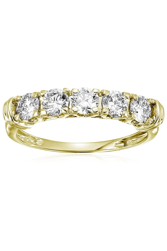 1 CTTW 5 Stone Diamond Ring 14K Yellow Gold Engagement Prong Set Round Size 5.5 Female Adult