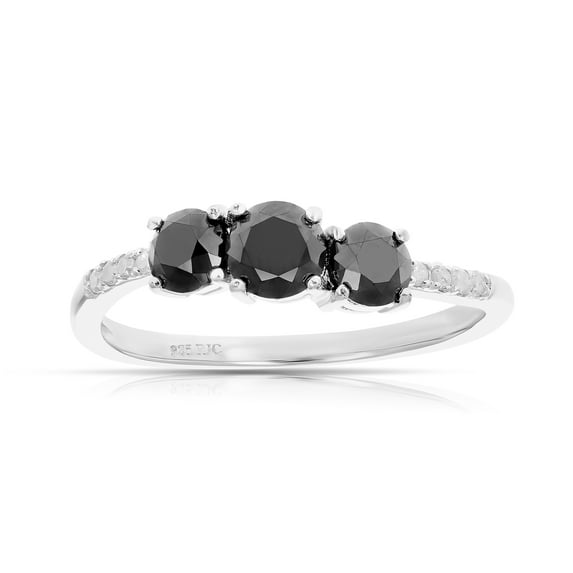 Vir Jewels 1 CTTW Black and White Diamond 3 Stone Engagement Ring for Women Sterling Silver