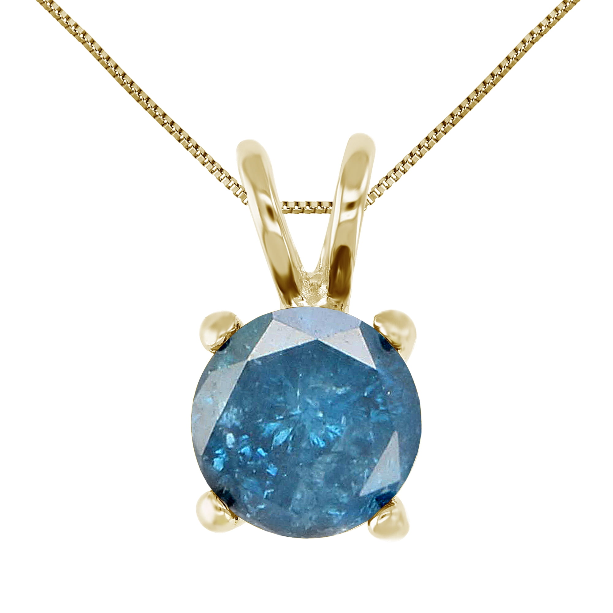 Vir Jewels 1 CTTW Blue Diamond Solitaire Pendant Necklace for Women in 14K Yellow Gold Round