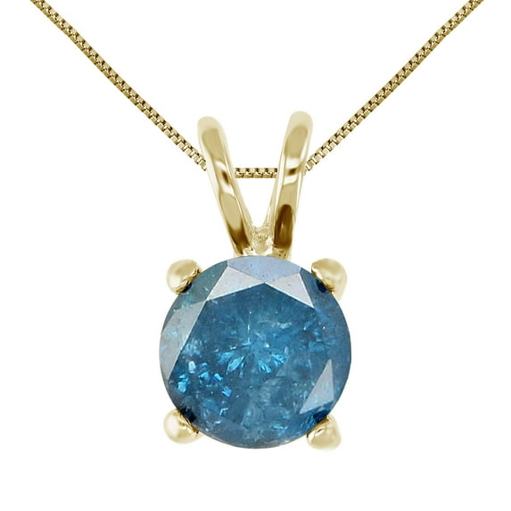 Vir Jewels 1 CTTW Blue Diamond Solitaire Pendant Necklace for Women in 14K Yellow Gold Round