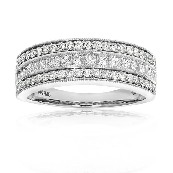 Vir Jewels 1 CTTW Princess and Round Diamond Wedding Band with Milgrain 14K White Gold Female Size 7