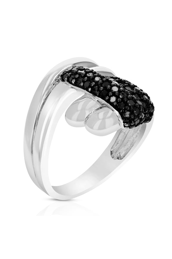 2/3 CTTW Black Diamond Ring .925 Sterling Silver with Rhodium Plating Size 7 Female Adult