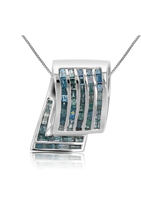 2.30 CTTW Blue Diamond Pendant Necklace for Women 14K White Gold Fashion 2/3 Inch