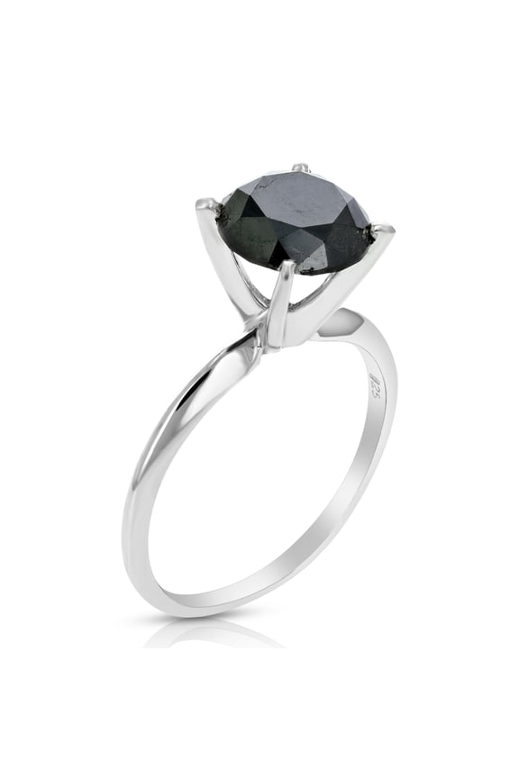 2 CTTW Black Diamond Solitaire Engagement Ring .925 Sterling Silver with Rhodium Size 6
